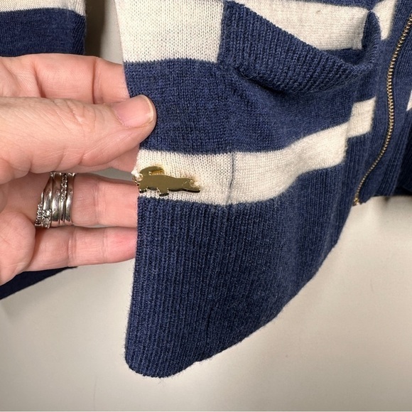 Lacoste Navy Stripe Merino Wool Zip Up Cardigan 42 US L - Picture 5 of 9